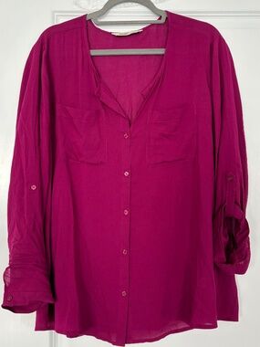 Old Navy Deep Magenta Button Down Roll Tab Long Sleeve Shirt